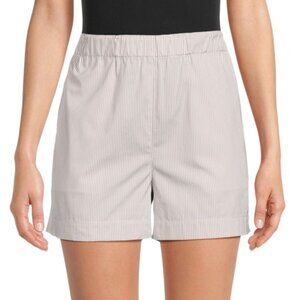 Theory Elastic Waist Cotton Shorts, Downing Fine Stripe, Sand Multi